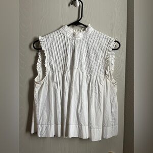 Ganni White Ruffled Sleeveless Blouse